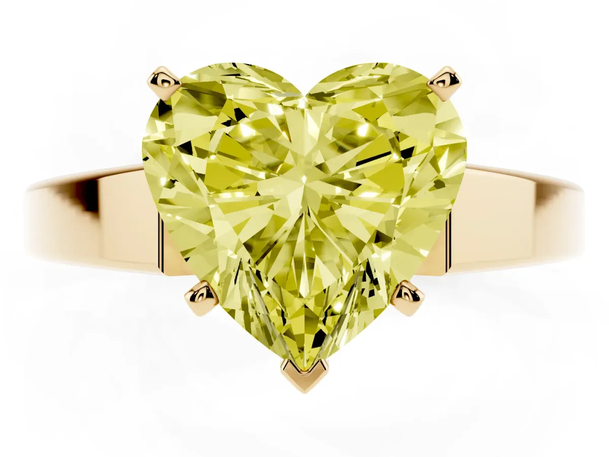 Fancy Yellow Heart Cut Solitaire Engagement Ring with Four-Prong Setting and Tapered Band Yellow gold
