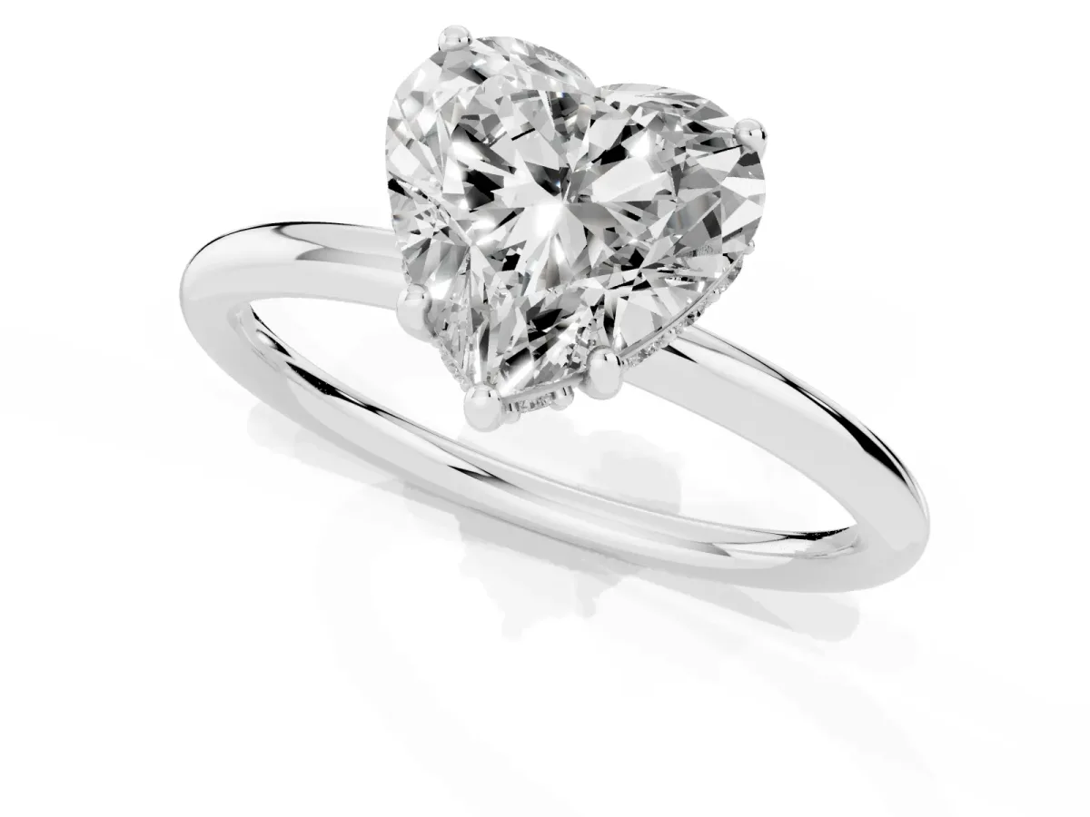 Heart Cut Solitaire Diamond Ring with a Classic Band and Four-Prong Setting Silver