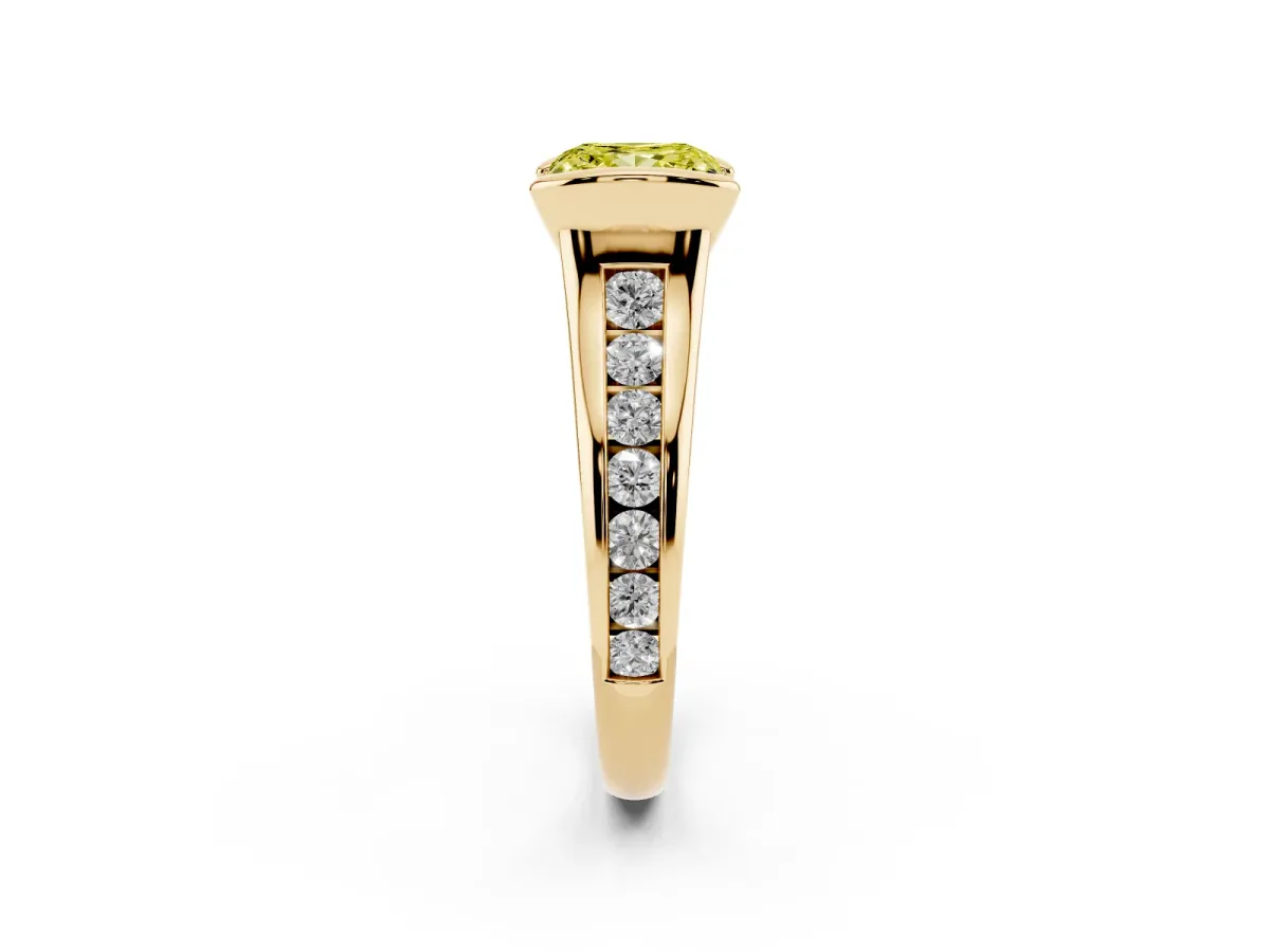 Fancy Yellow Princess Cut Solitaire Bezel-Set Diamond Ring with Channel-Set Band Yellow gold
