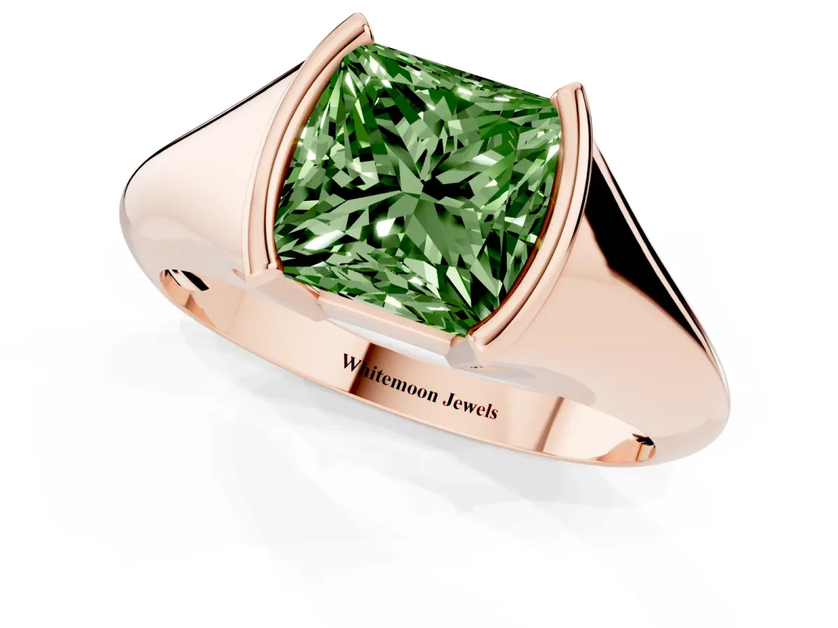 Fancy Green Princess Cut Solitaire Tension Set Diamond Ring Rose gold