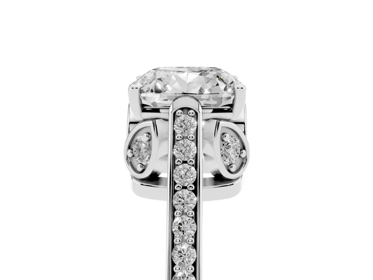 Cushion Cut Cut Cathedral Pave Diamond Engagement Ring with Six-Prong Setting Silver