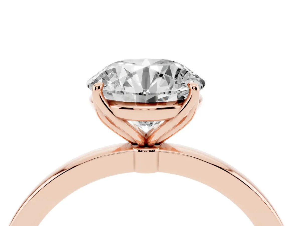 Round Cut Diamond Solitaire Ring with Thin Band and Prong Setting Rose gold