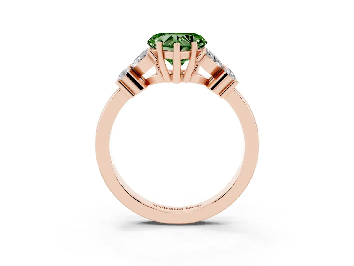 Fancy Green Heart Cut Diamond Floral Cluster Ring with Solitaire Band and Prong Setting Rose gold