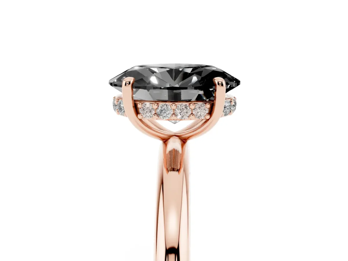 Fancy Black Oval Cut Diamond Solitaire Ring with Thin Band and Four-Prong Setting Rose gold