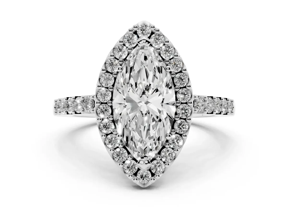 Marquise Cut Halo Diamond Pavé Solitaire Ring Platinum