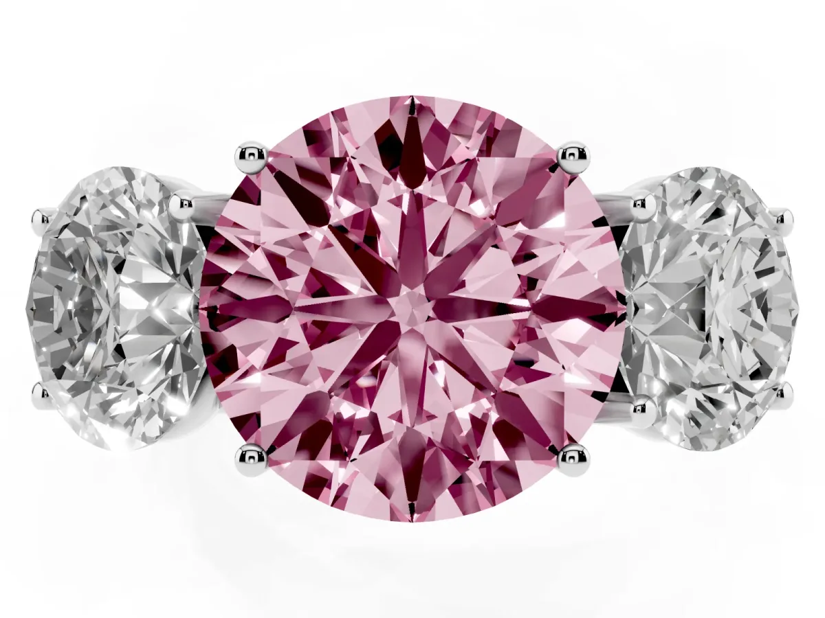 Fancy Pink Three-Stone Round Cut Diamond Braided Band Ring with Four-Prong Setting Platinum