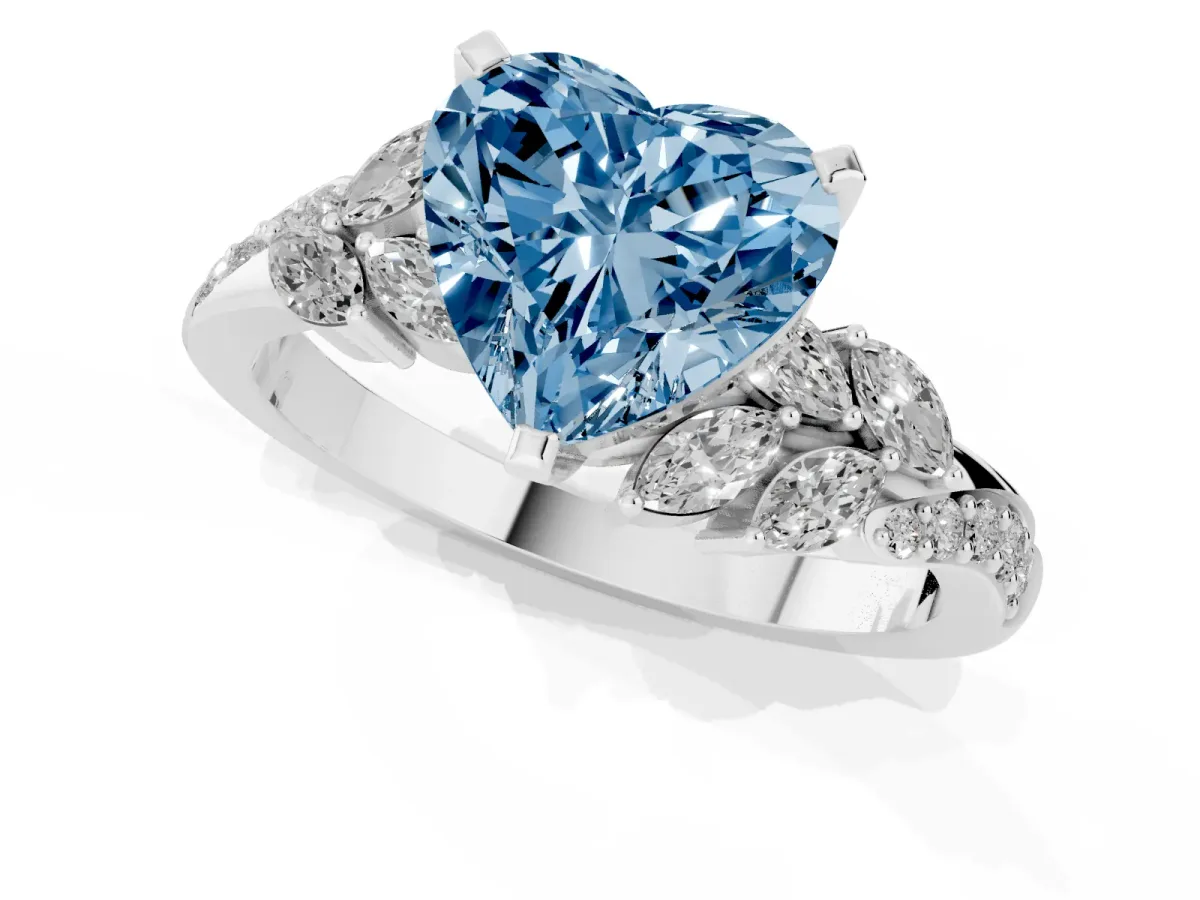 Fancy Blue Heart Cut Solitaire Marquise Twist Band with Six-Prong Setting Silver