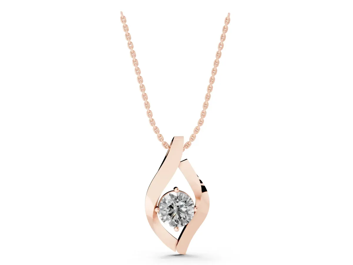 Round Diamond Bezel-Set Leaf Pendant Rose gold