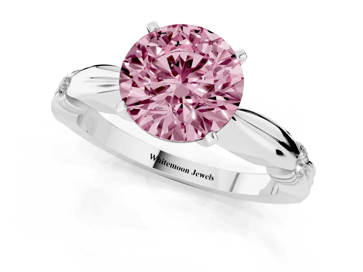Fancy Pink Round Cut Solitaire Diamond Twisted Band with Four-Prong Setting Silver