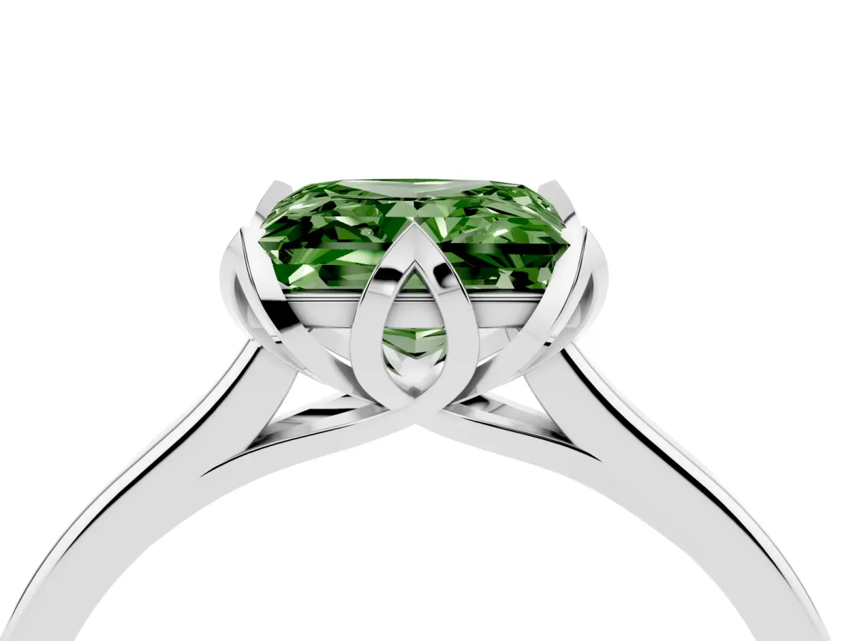 Fancy Green Princess Cut Diamond Solitaire Ring with Flower Prong Setting and Classic Band Platinum