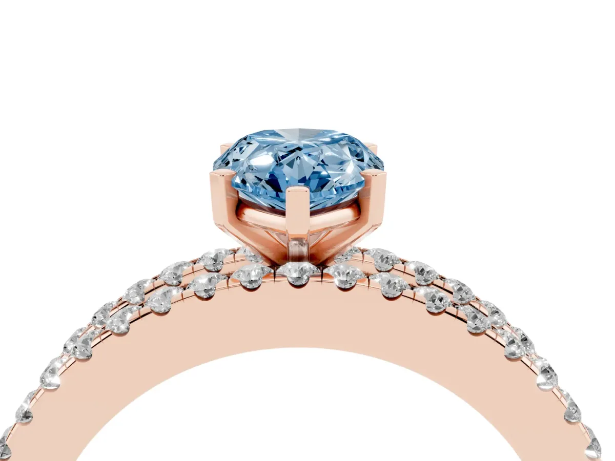 Fancy Blue Pear Cut Diamond Solitaire Ring with Pavé and Channel Set Band Rose gold