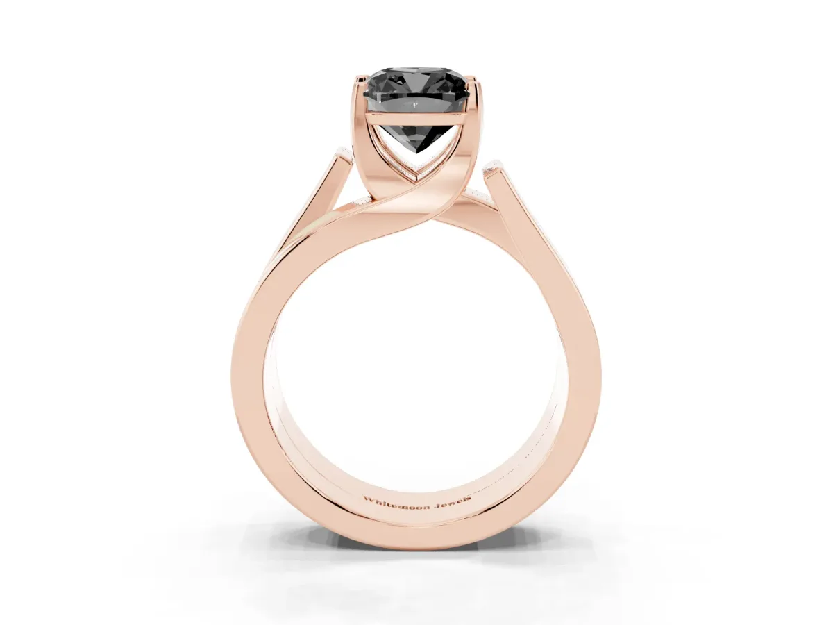 Fancy Black Modern Tension Set Cushion Cut Diamond Solitaire Wide Band Ring Rose gold