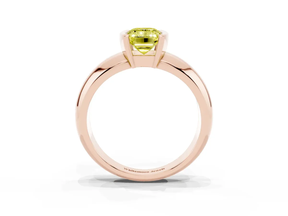 Fancy Yellow Emerald Cut Solitaire Tension Set Diamond Ring with Wide Band Rose gold