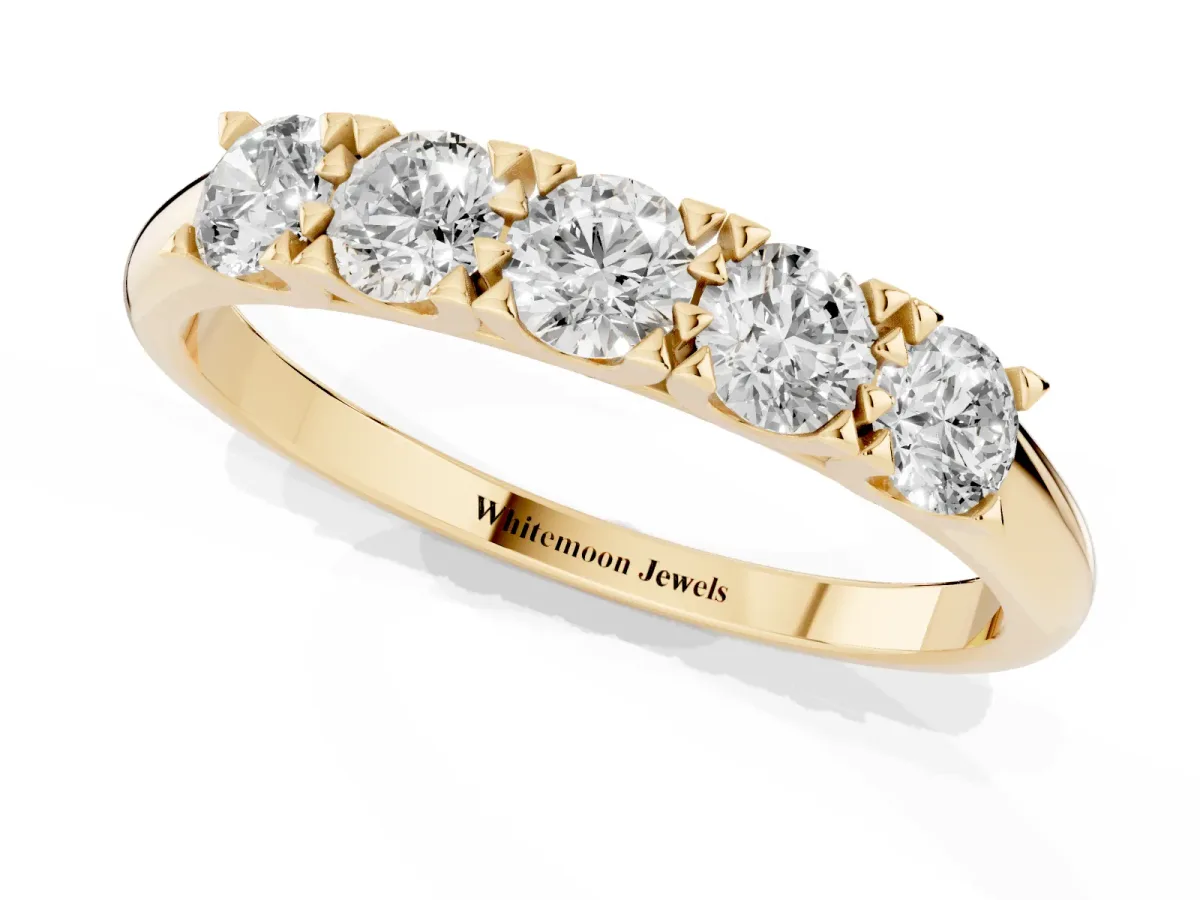 Round Diamond Channel Set Half Eternity Band with Shared Prong Setting Yellow gold