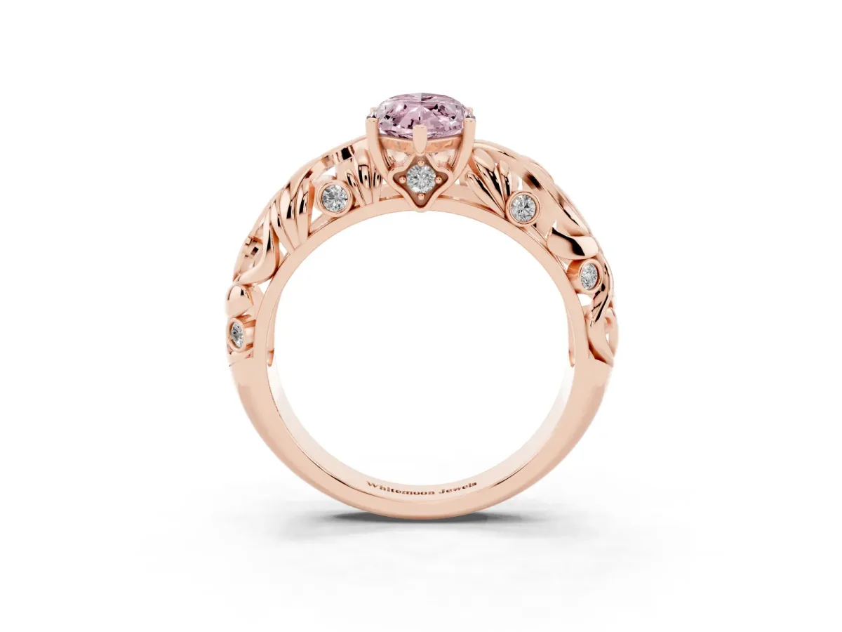 Fancy Pink Marquise Cut Solitaire Diamond Leaf-Inspired Vine Band Ring with Prong Setting Rose gold