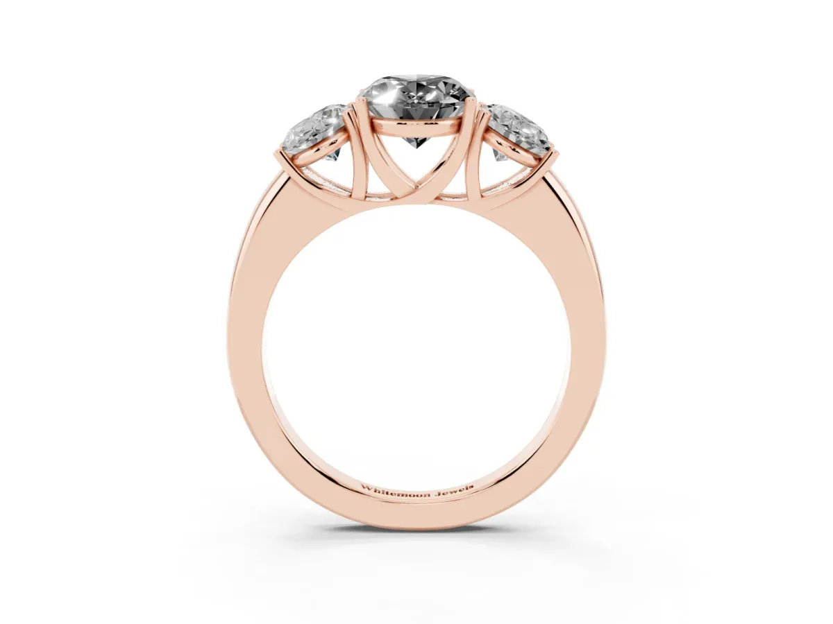 Fancy Black Oval Cut Diamond Three-Stone Ring with Four-Prong Setting and Classic Band Rose gold