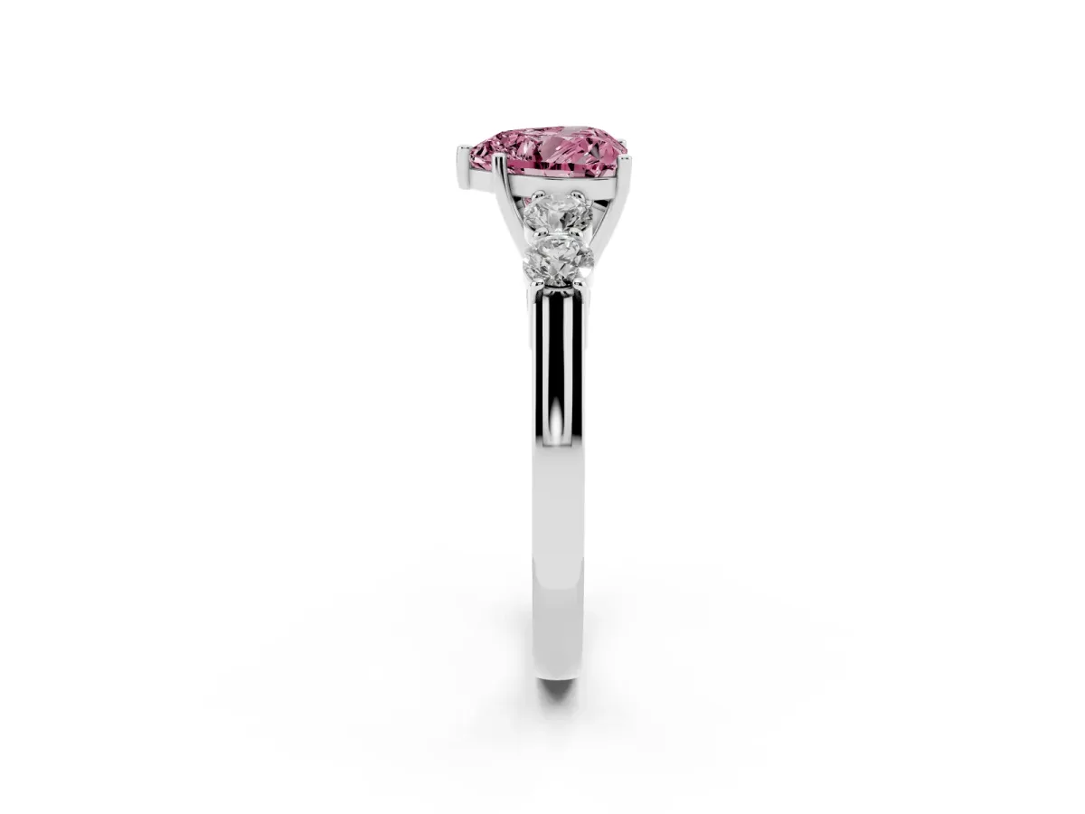 Fancy Pink Heart Cut Cut Diamond Five-Stone Prong Set White Gold Ring Silver