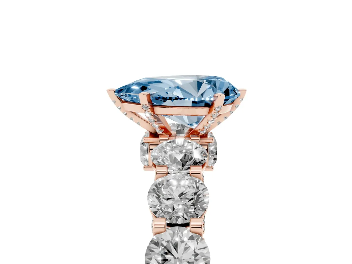 Fancy Blue Pear Cut Diamond Side Stone Engagement Ring with Four-Prong Setting Rose gold