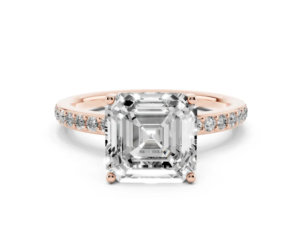 Asscher Cut Cut Diamond Pavé Band Ring with Four-Prong Setting Rose gold