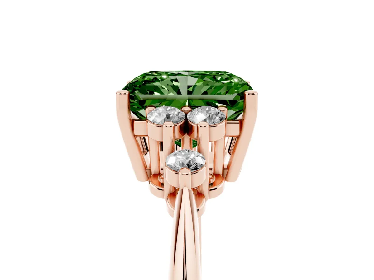 Fancy Green Radiant Cut Cut Diamond Cluster Ring with Solitaire Band and Four-Prong Setting Rose gold