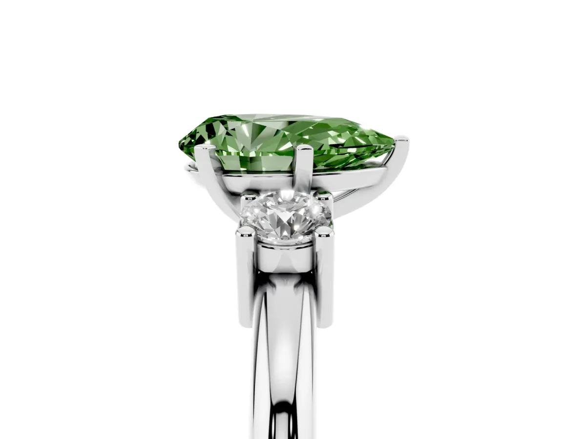 Fancy Green Three-Stone Pear Cut Cut Diamond Solitaire with Prong Setting and Classic Band Silver
