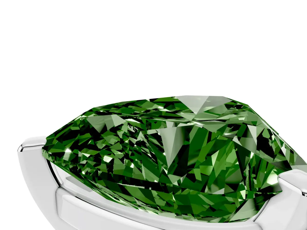Fancy Green Heart Cut Diamond Solitaire Ring with Prong Setting and Classic Band Silver