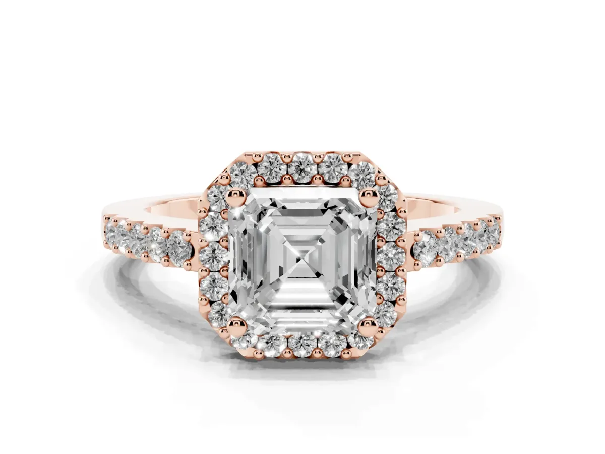 Asscher Cut Halo Diamond Pavé Solitaire Ring Rose gold
