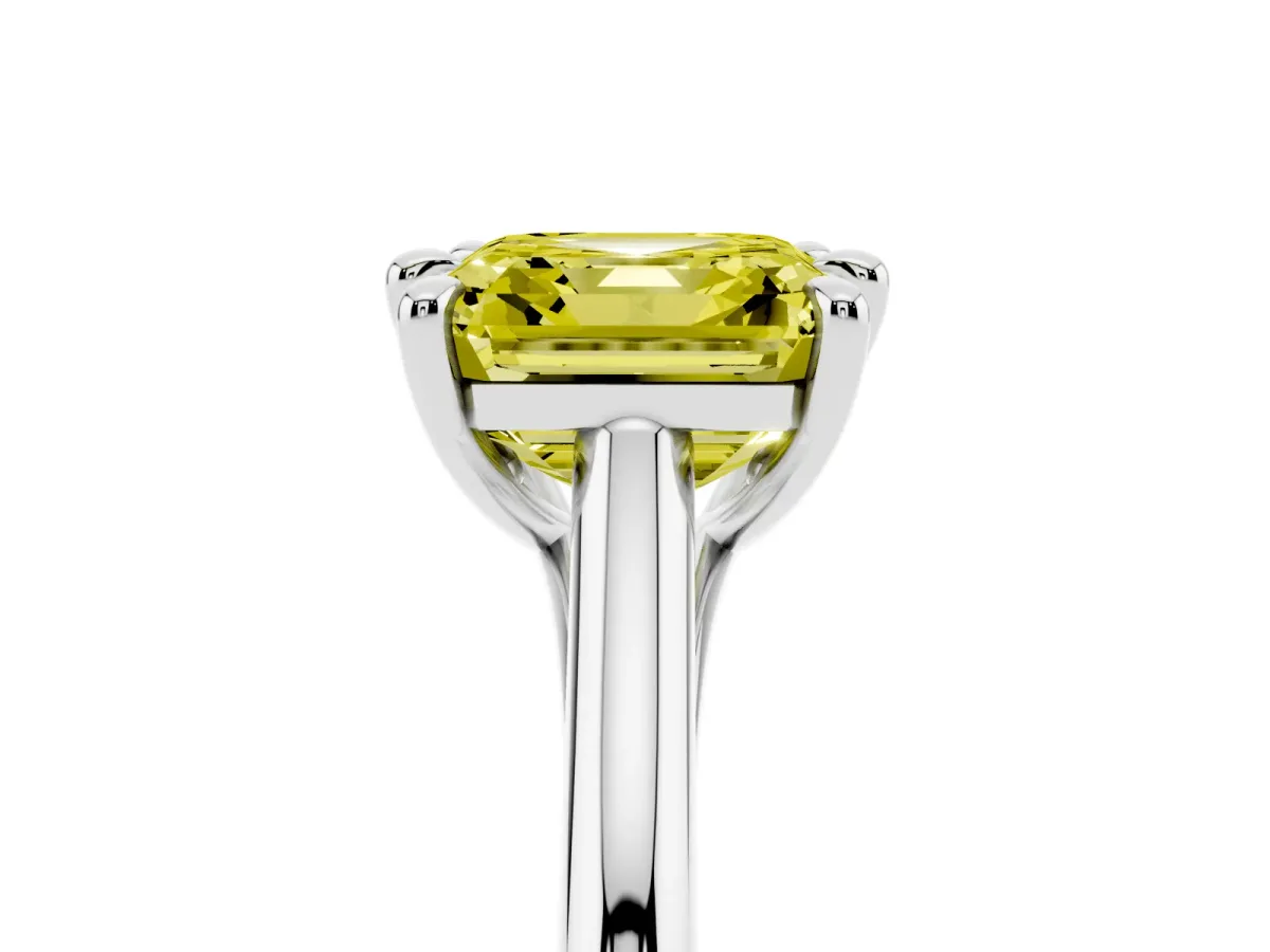 Fancy Yellow Asscher Cut Solitaire Engagement Ring with Six-Prong Setting and Classic Band Silver