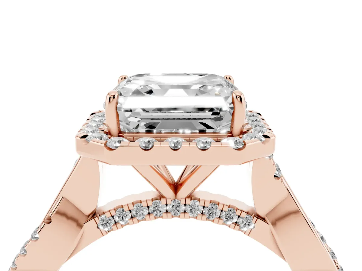 Asscher Cut Halo Twist Band Solitaire Ring Rose gold