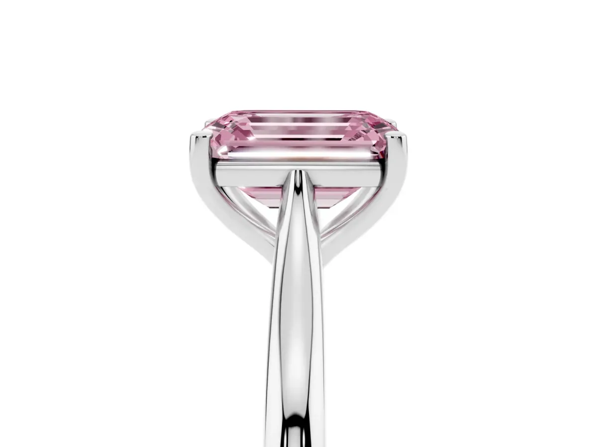 Fancy Pink Emerald Cut Cut Solitaire Ring with Cathedral Band and Four-Prong Setting Platinum