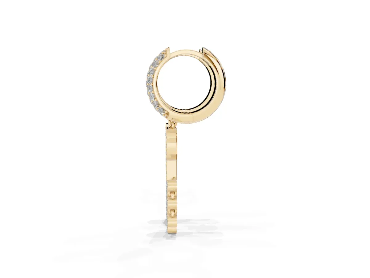 Round Diamond Initial P Huggie Hoop Earrings Yellow gold