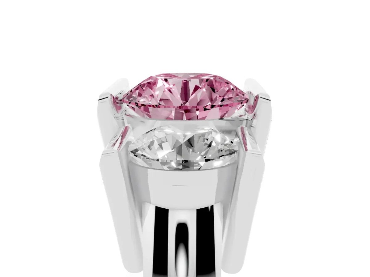 Fancy Pink Three Stone Round Cut Cut Channel Set Diamond Ring Platinum