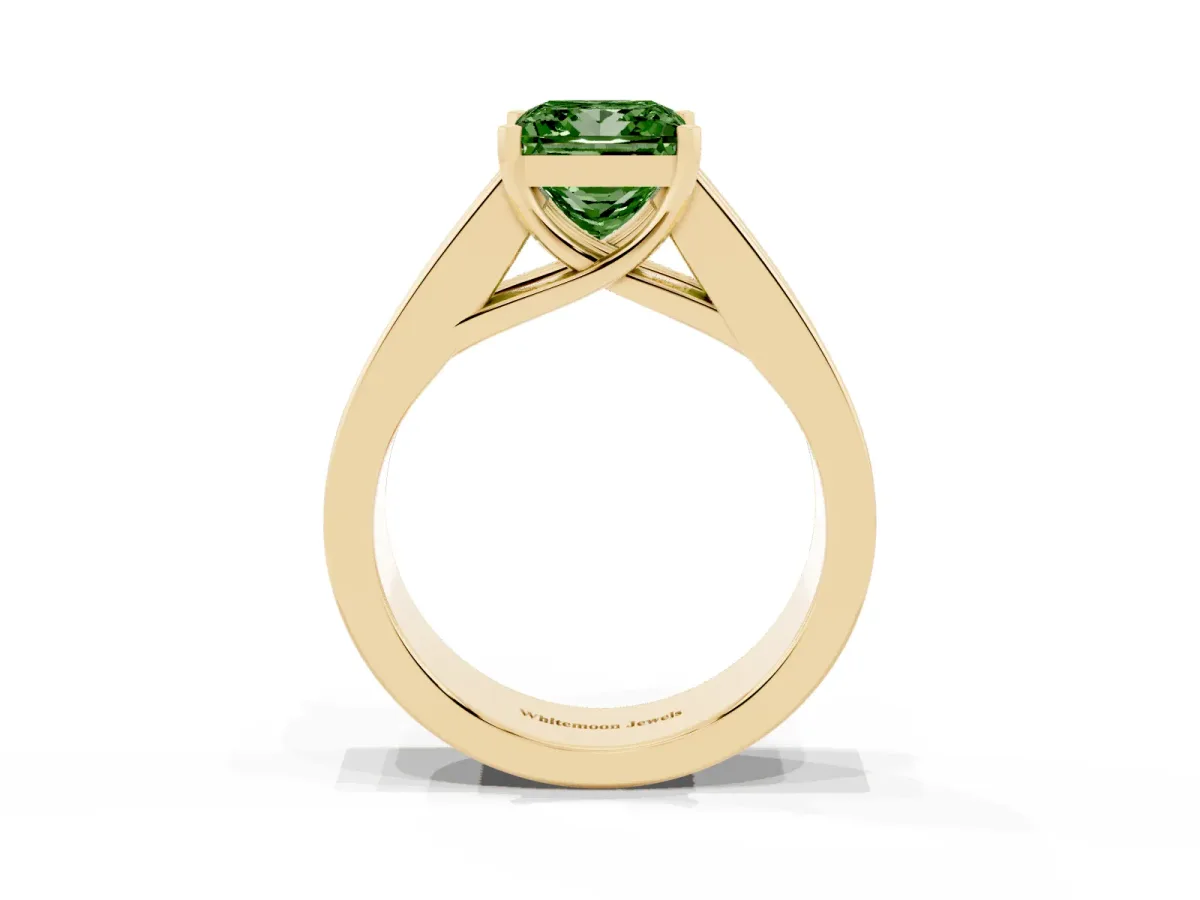 Fancy Green Princess Cut Cut Channel Set Solitaire Ring with Four-Prong Setting Yellow gold