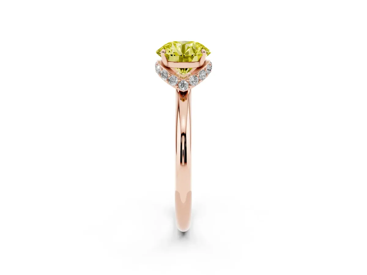 Fancy Yellow Round Cut Brilliant Solitaire Engagement Ring with Six-Prong Setting and Classic Band Rose gold