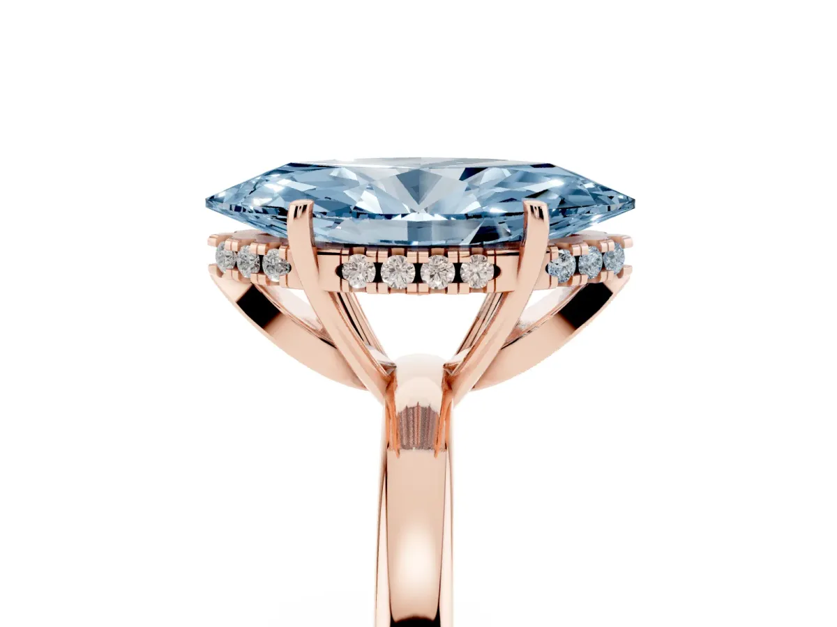 Fancy Blue Marquise Cut Solitaire Diamond Ring with Prong Setting and Plain Band Rose gold