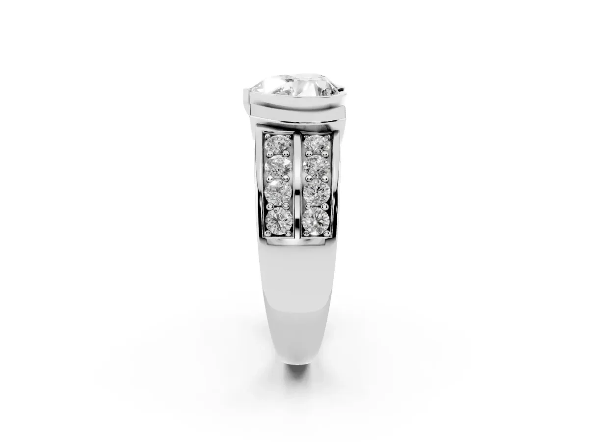 Heart Cut Brilliant Diamond Channel Set Wide Band Ring with Bezel Setting White gold