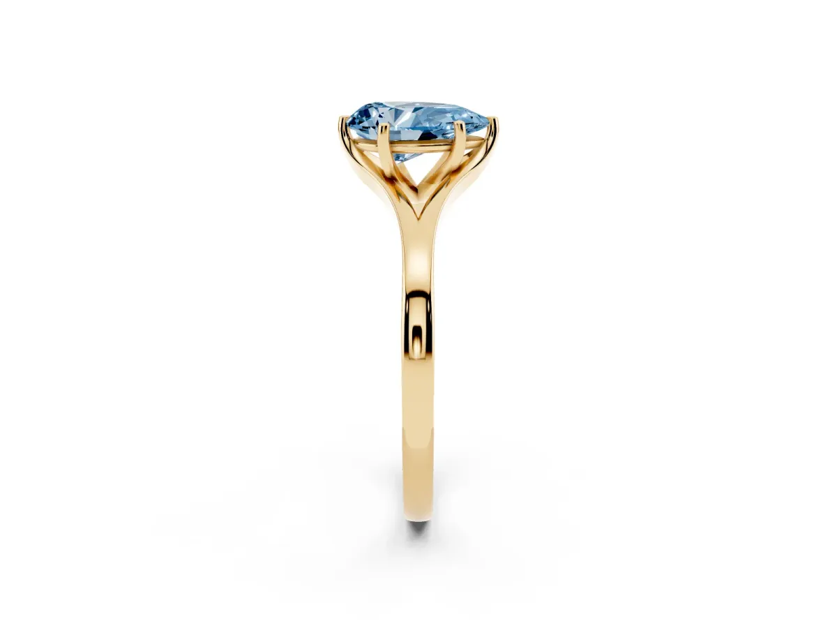Fancy Blue Pear Cut Solitaire Diamond Ring with Six-Prong Setting and Tapered Band Yellow gold