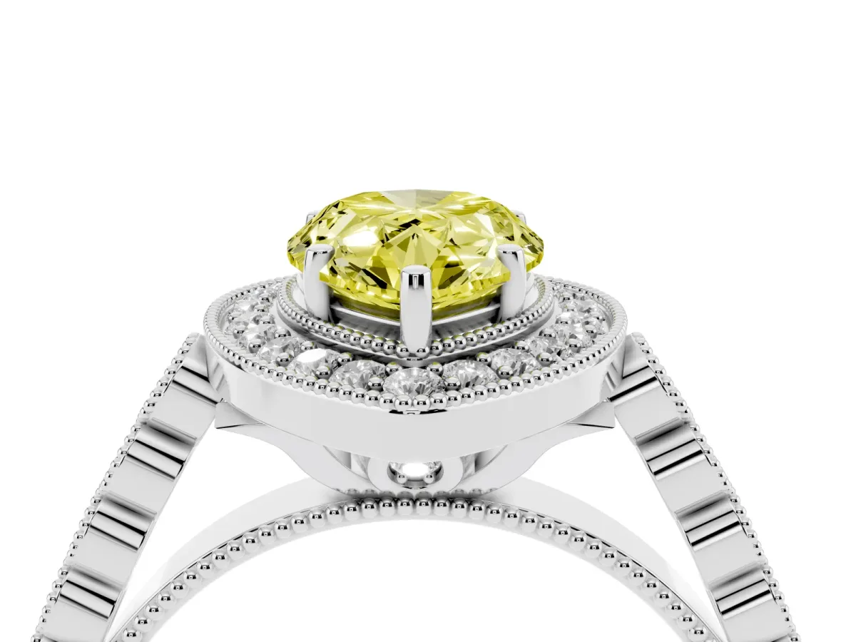 Fancy Yellow Pear Cut Halo Twist Band Solitaire Ring with Six-Prong Setting Silver