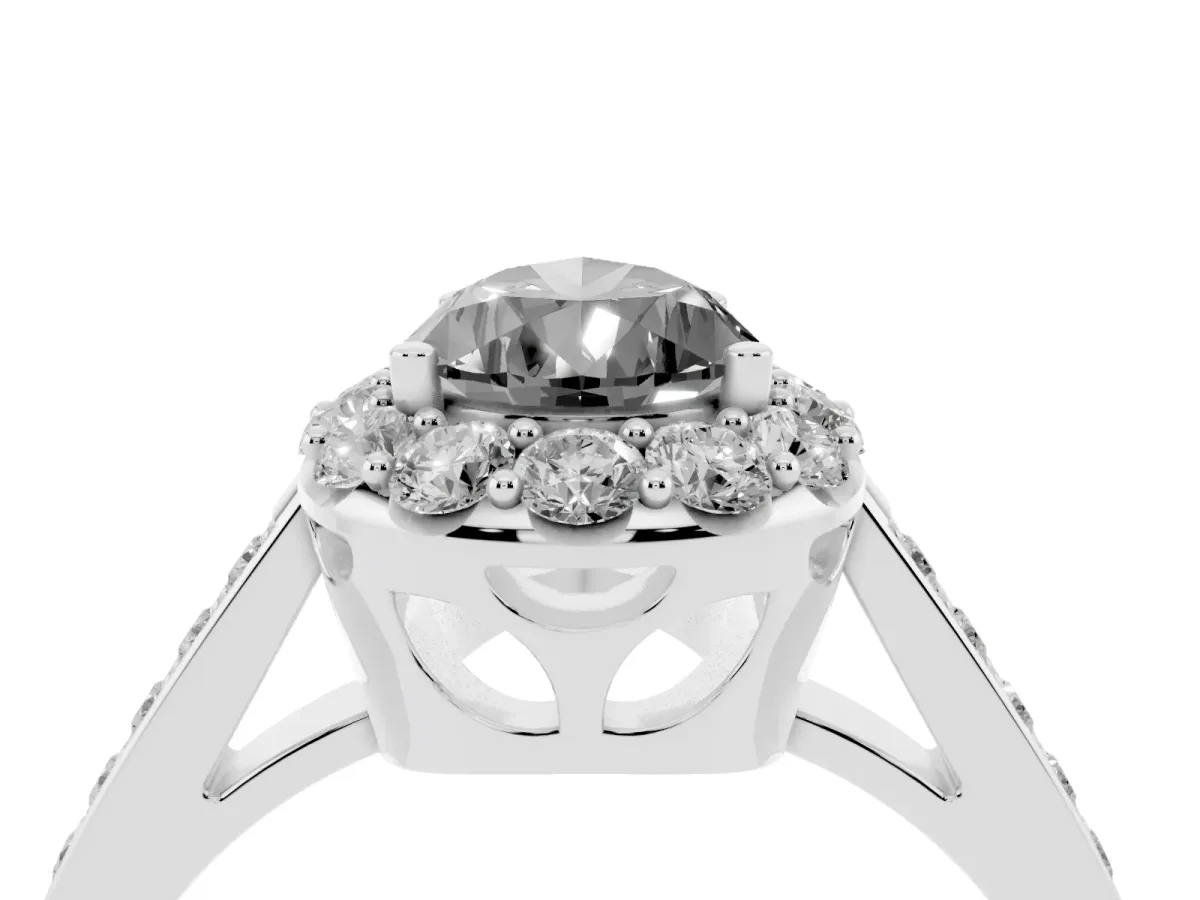 Fancy Black Pear Cut Diamond Floral Halo Ring with Pavé Band and Prong Setting Silver
