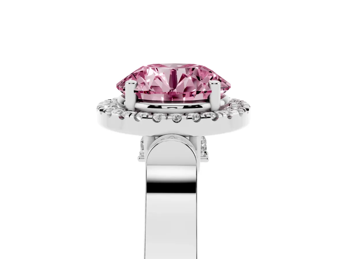 Fancy Pink Round Cut Halo Pave Split Shank Prong Setting Ring Silver