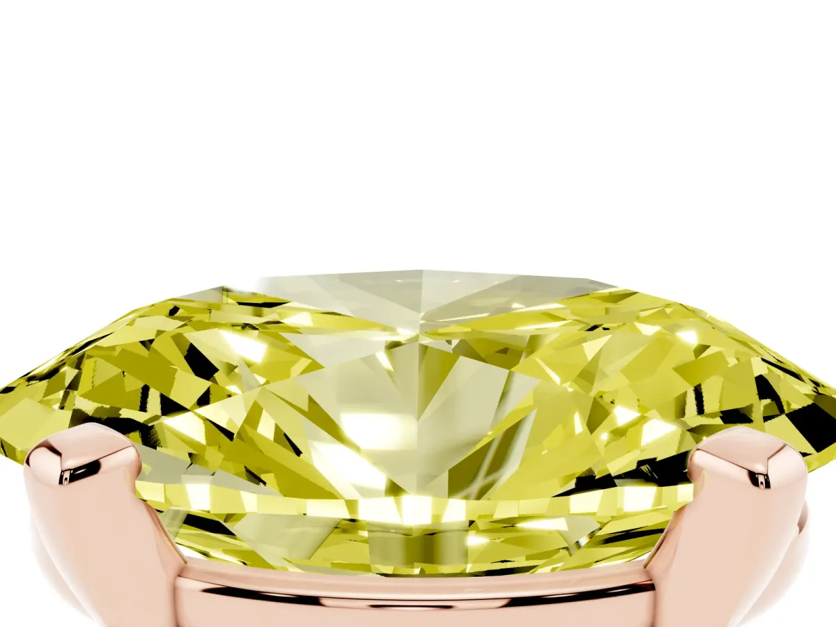 Fancy Yellow Oval Cut Diamond Solitaire Ring with Prong Setting and Classic Band Rose gold