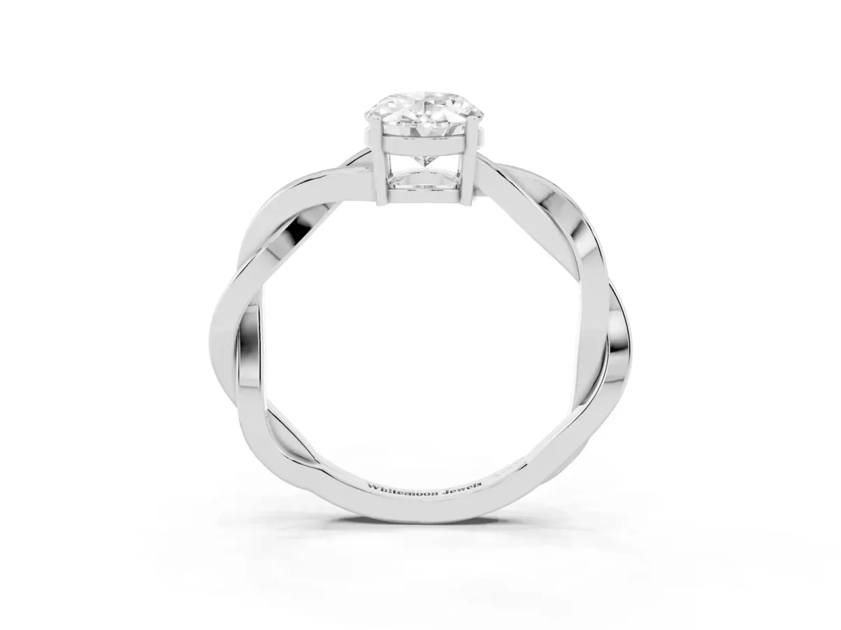 Oval Cut Solitaire Twisted Pave Diamond Ring with Four-Prong Setting Silver