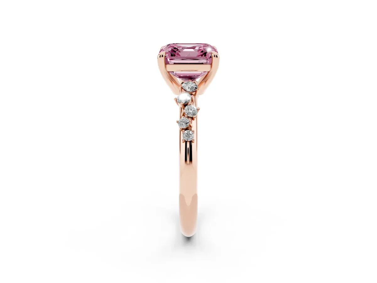 Fancy Pink Asscher Cut Cut Diamond Vine Band with Four-Prong Setting Rose gold