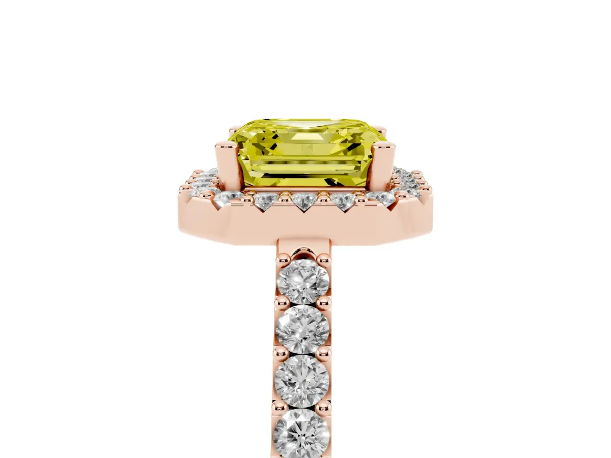 Fancy Yellow Asscher Cut Halo Diamond Pavé Solitaire Ring Rose gold