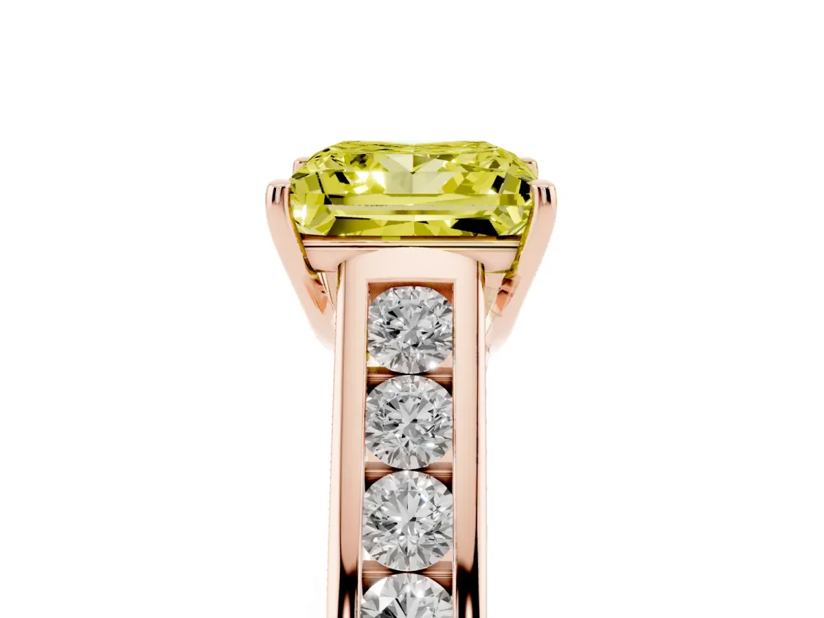 Fancy Yellow Princess Cut Brilliant Channel-Set Solitaire Ring with Four-Prong Setting Rose gold