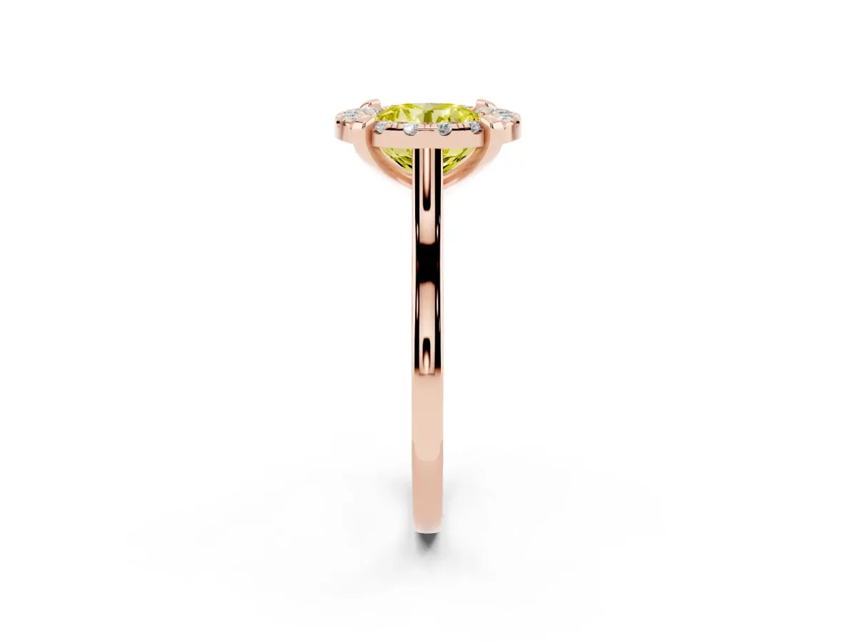 Fancy Yellow Round Cut Diamond Cluster Halo Solitaire with Four-Prong Setting Rose gold