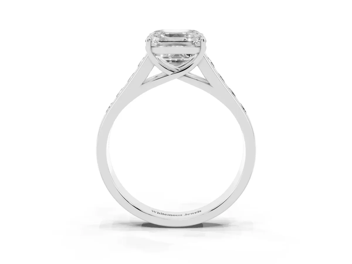 Asscher Cut Solitaire Channel-Set Diamond Engagement Ring with Four-Prong Setting Silver