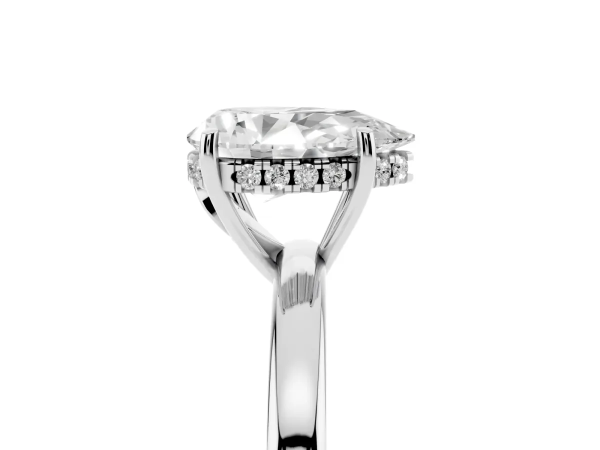 Pear Cut Solitaire Diamond Ring with Prong Setting and Plain Band Platinum