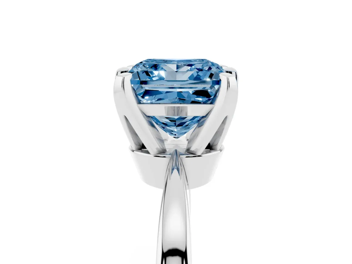Fancy Blue Princess Cut Solitaire Engagement Ring with Six-Prong Setting and Tapered Band Silver