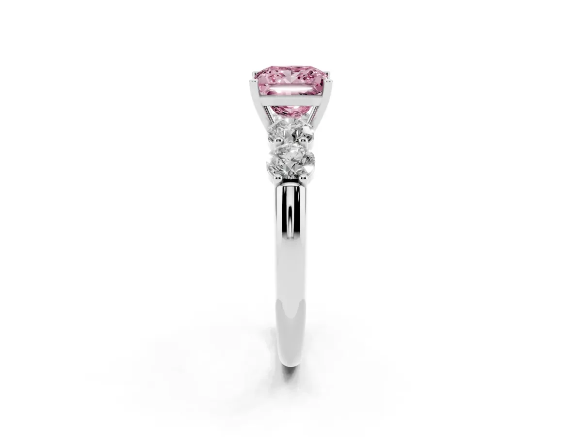 Fancy Pink Princess Cut Cut Five-Stone Prong Set Diamond Ring with Classic Band Silver